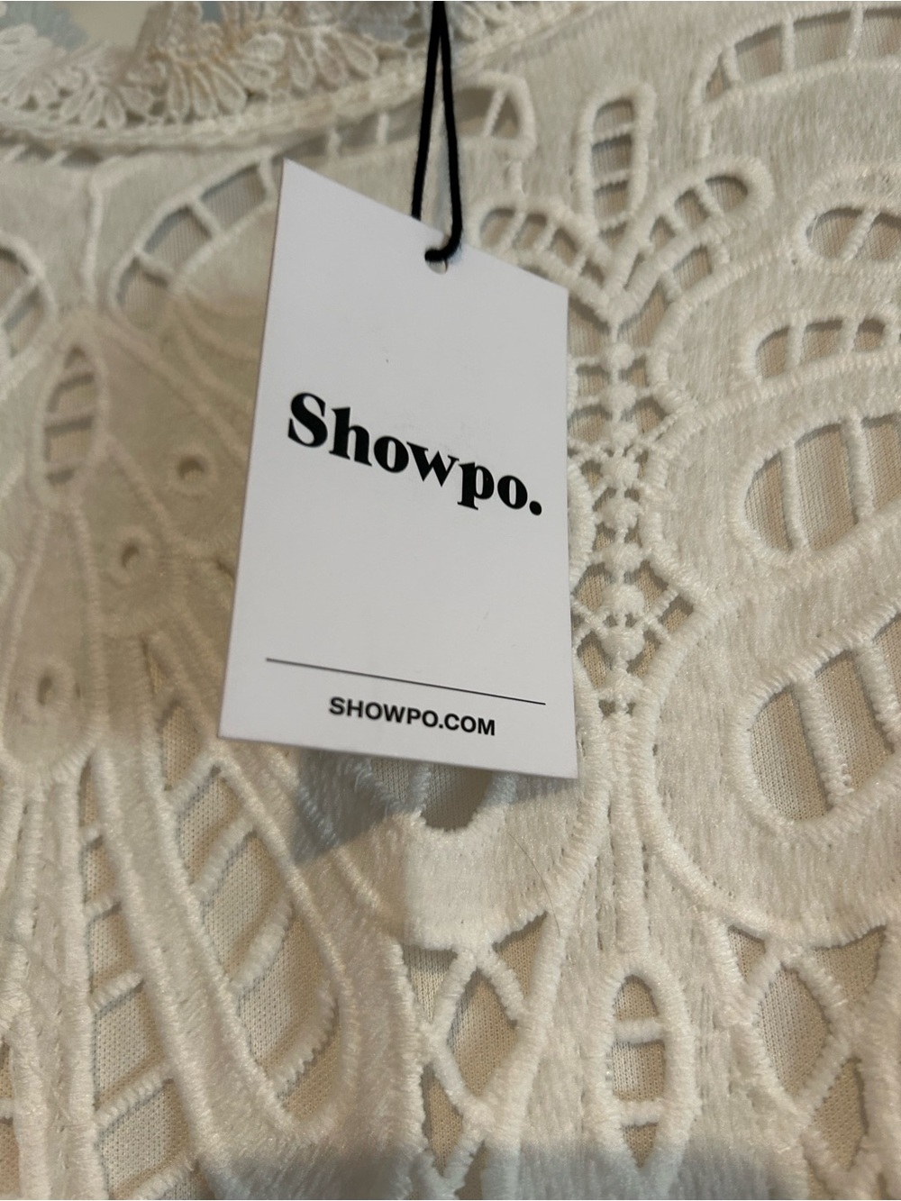 Showpo Kiss Me Now Dress White Lace Eyelet puff sleeve Dress Size 12 New - Picture 11 of 15